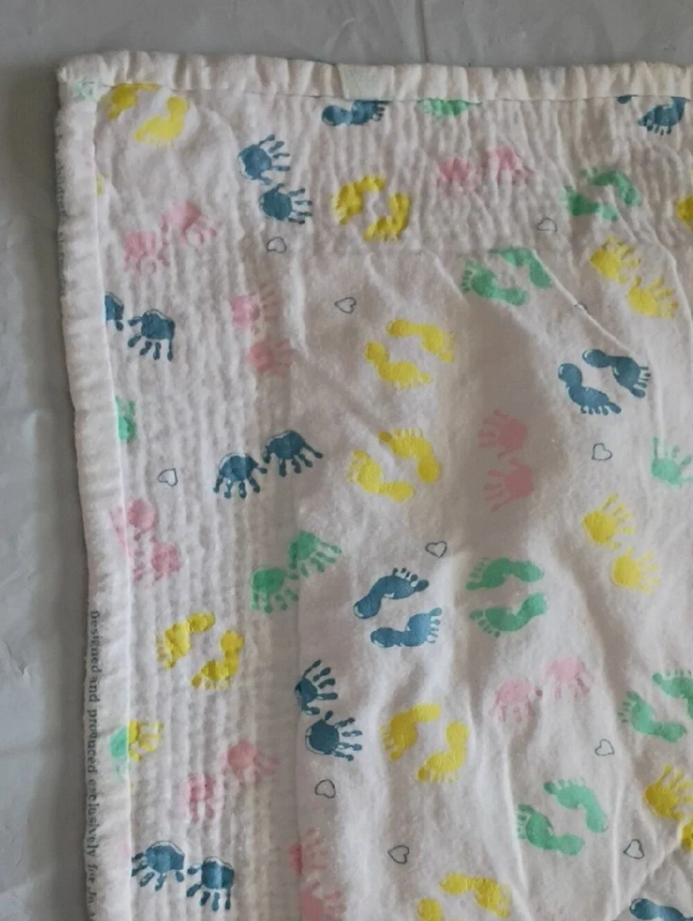 Soft Baby Quilt with Pastel Foot & Handprint and Penguin Pattern Double Sided
